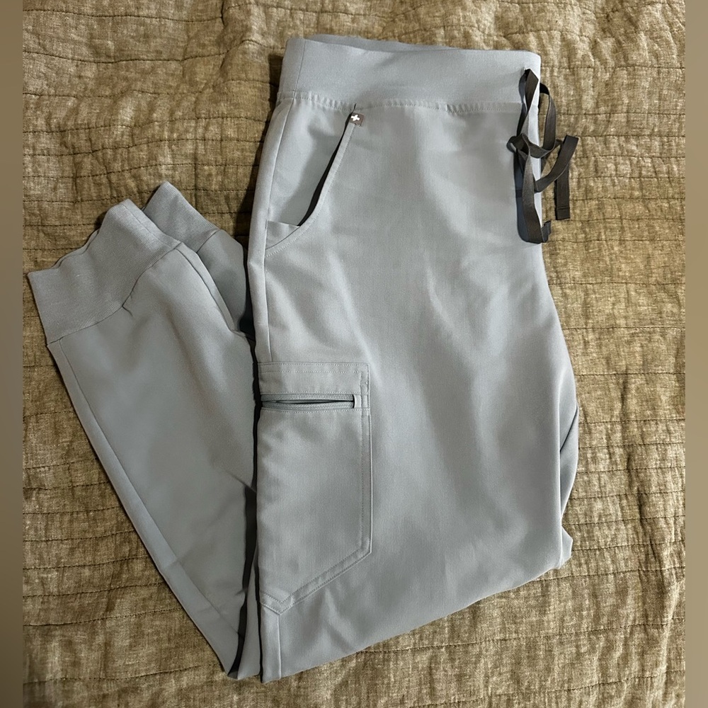 Figs dusty blue high waisted Zamora jogger scrub pants